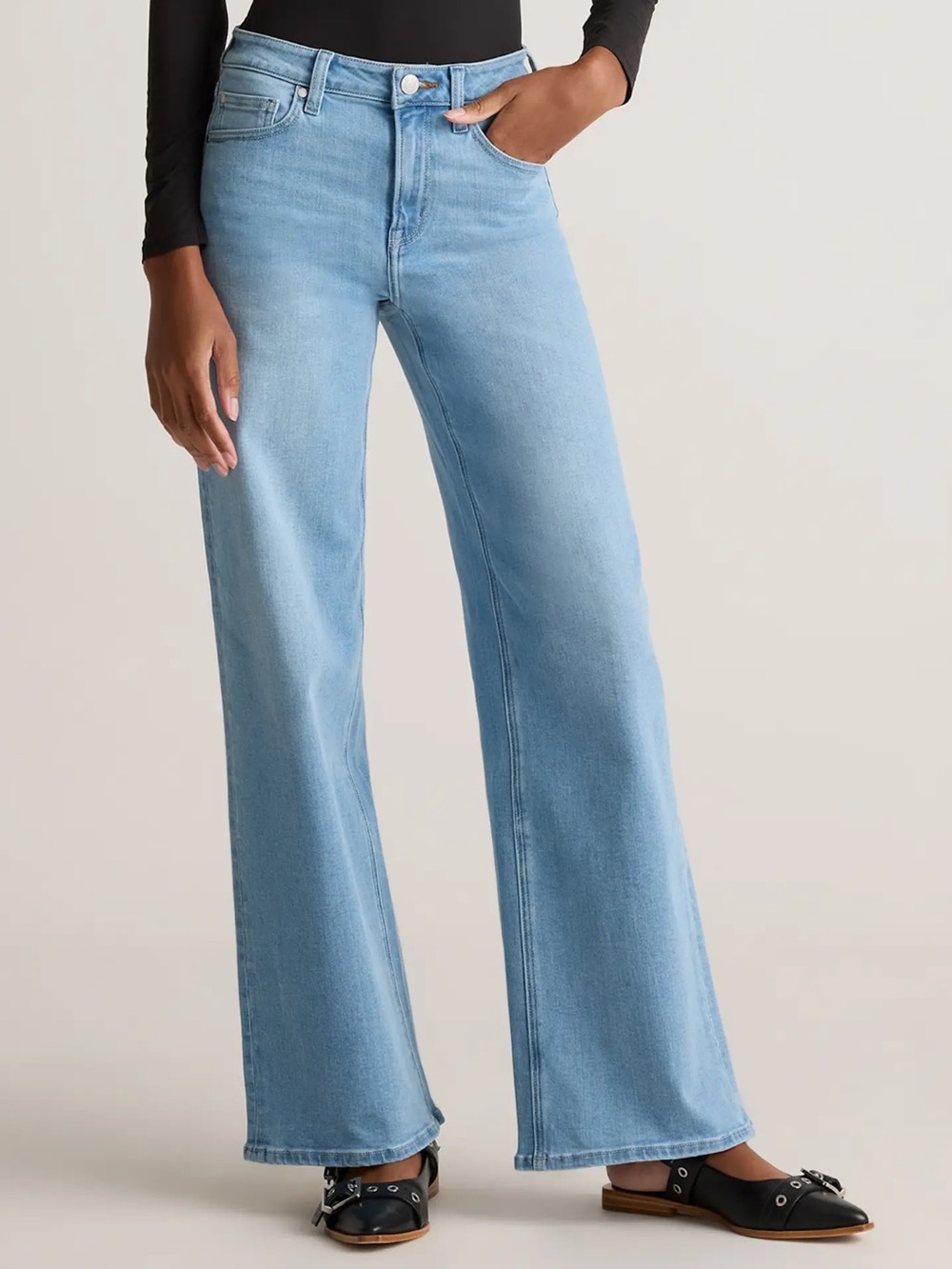 Quince Bella Stretch Wide Leg Jeans / Frosted Blue Sz 27 / short length
